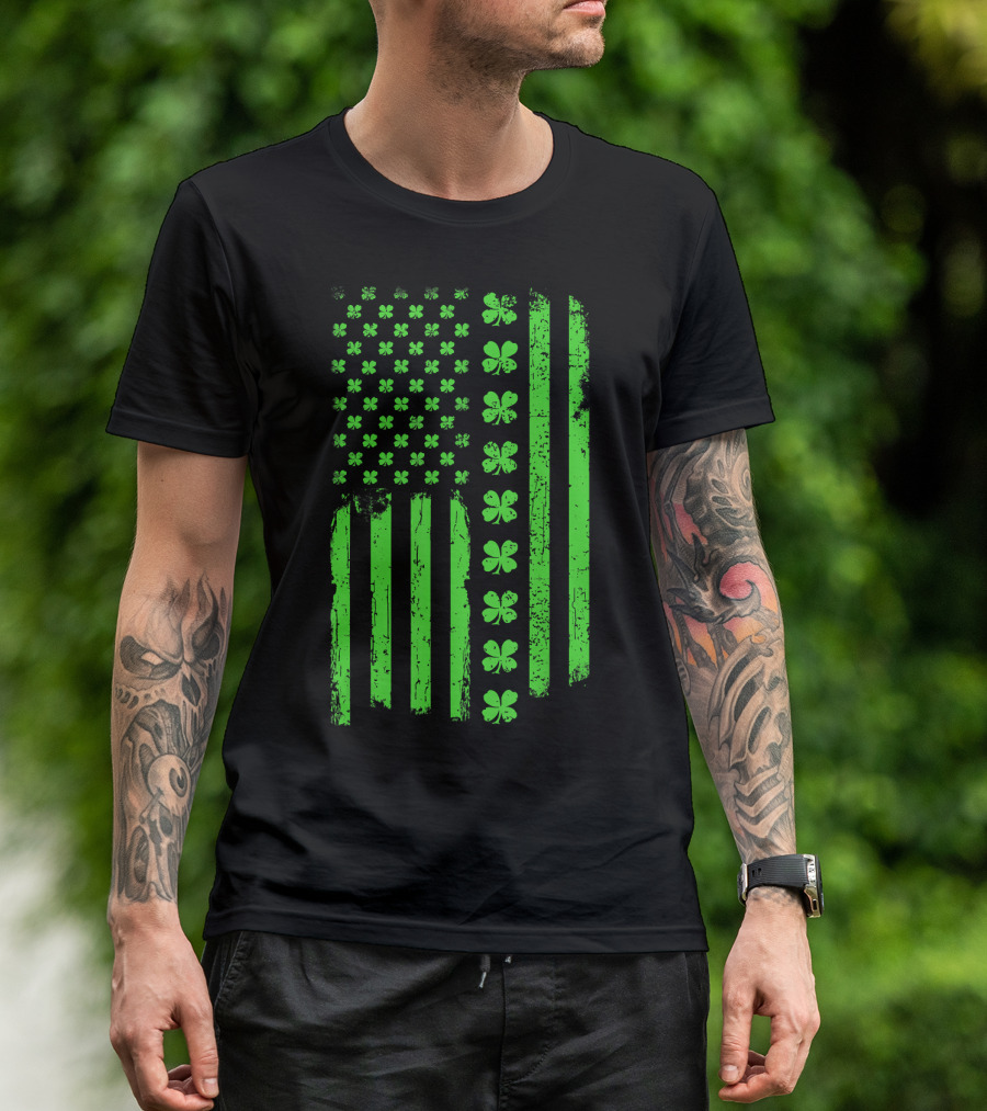 St Patricks Day Irish American Flag With Shamrock T-Shirt