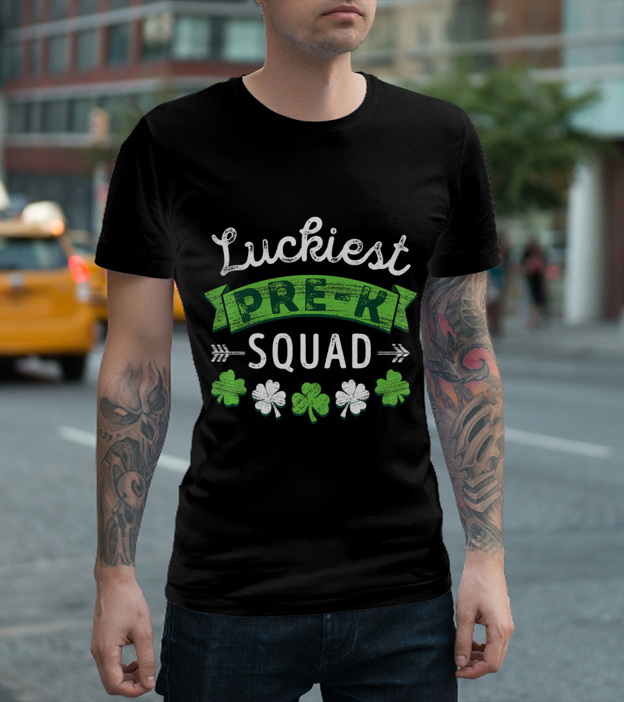 Luckiest Pre-K Squad St Patrick's Day Teacher Shamrock T-Shirt