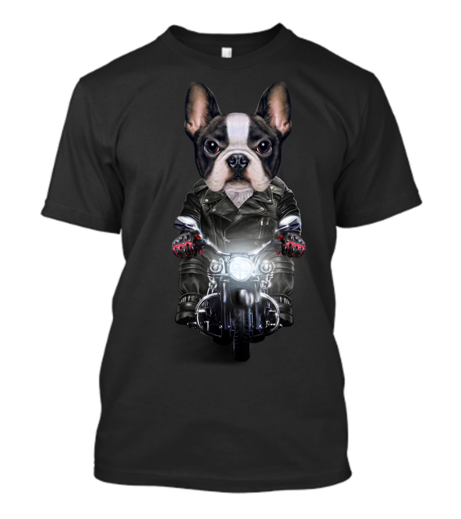 Cute French Bulldog Riding Motorcycle In Leather Jacket With Gloves T-Shirt