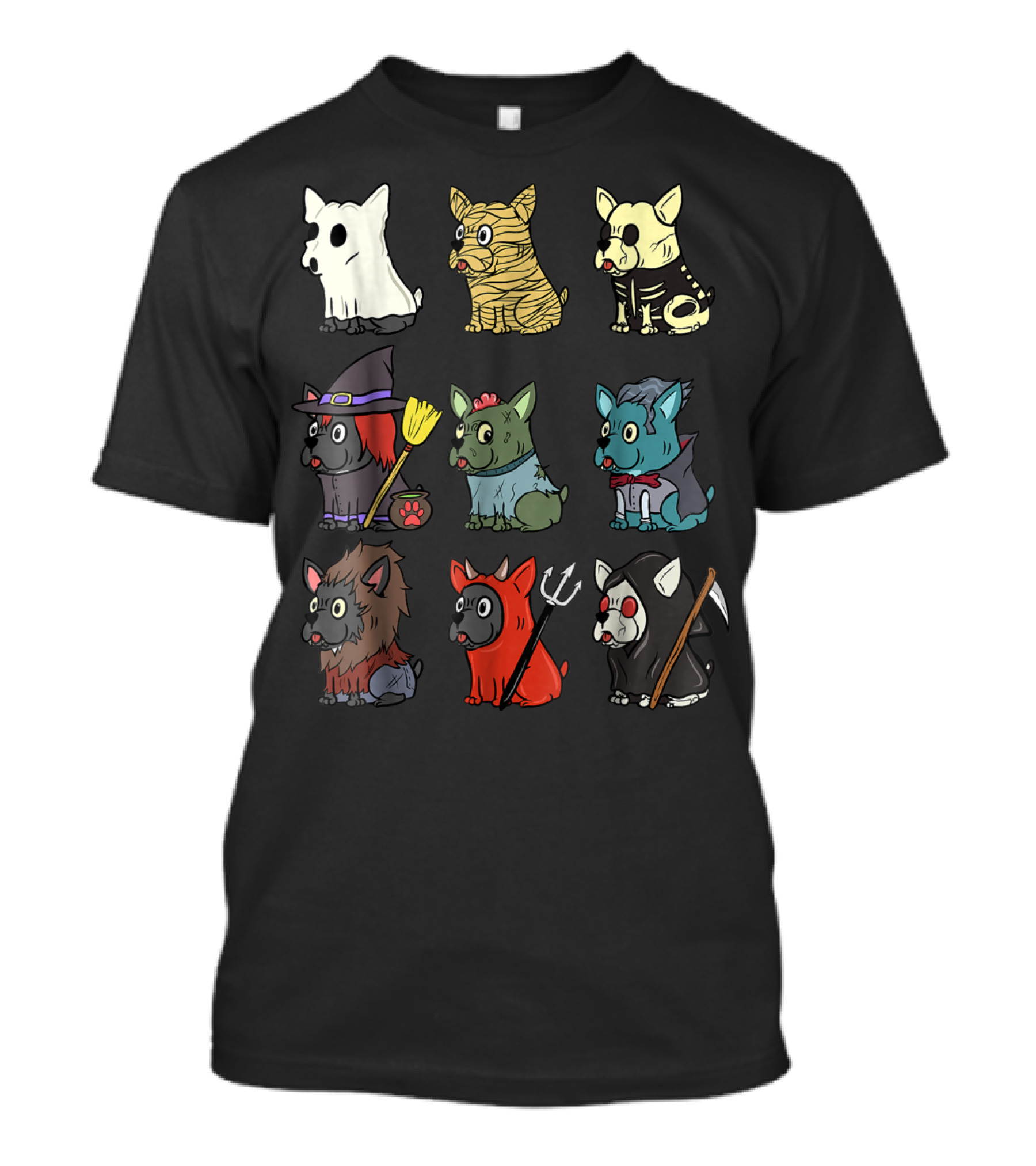 Halloween French Bulldog Costumes Ghost Mummy Skeleton Witch Frankenstein Vampire Werewolf Devil Grim Reaper T-Shirt