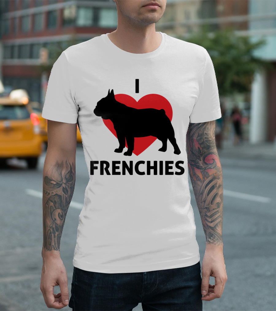 I Heart (Love) Frenchies French Bulldog Silhouette Lover T-Shirt
