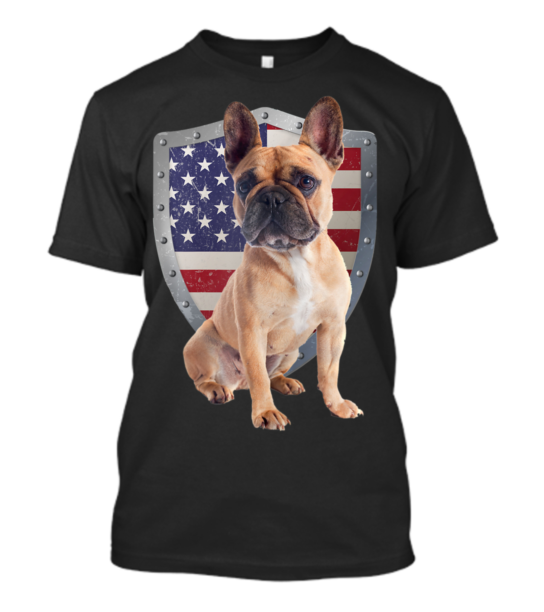 Patriotic French Bulldog USA American Flag Shield T-Shirt