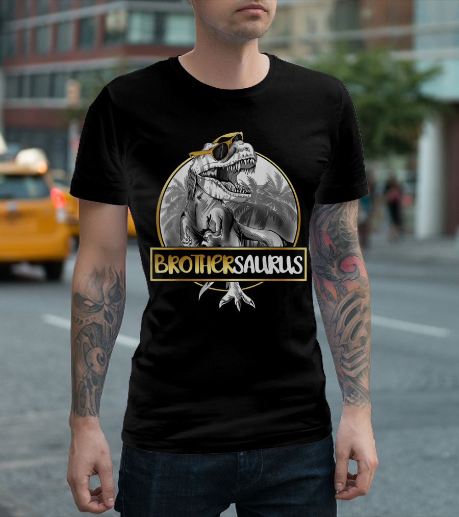 Brothersaurus Dinosaur with Sunglasses in Jungle Scene T-Shirt