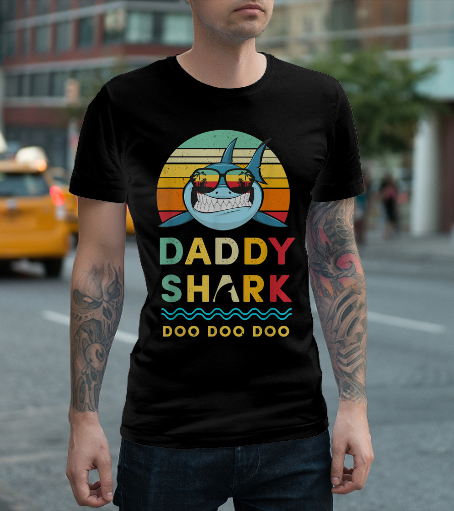 Daddy Shark Doo Doo Doo Retro Beach Sunglasses Wave T-Shirt