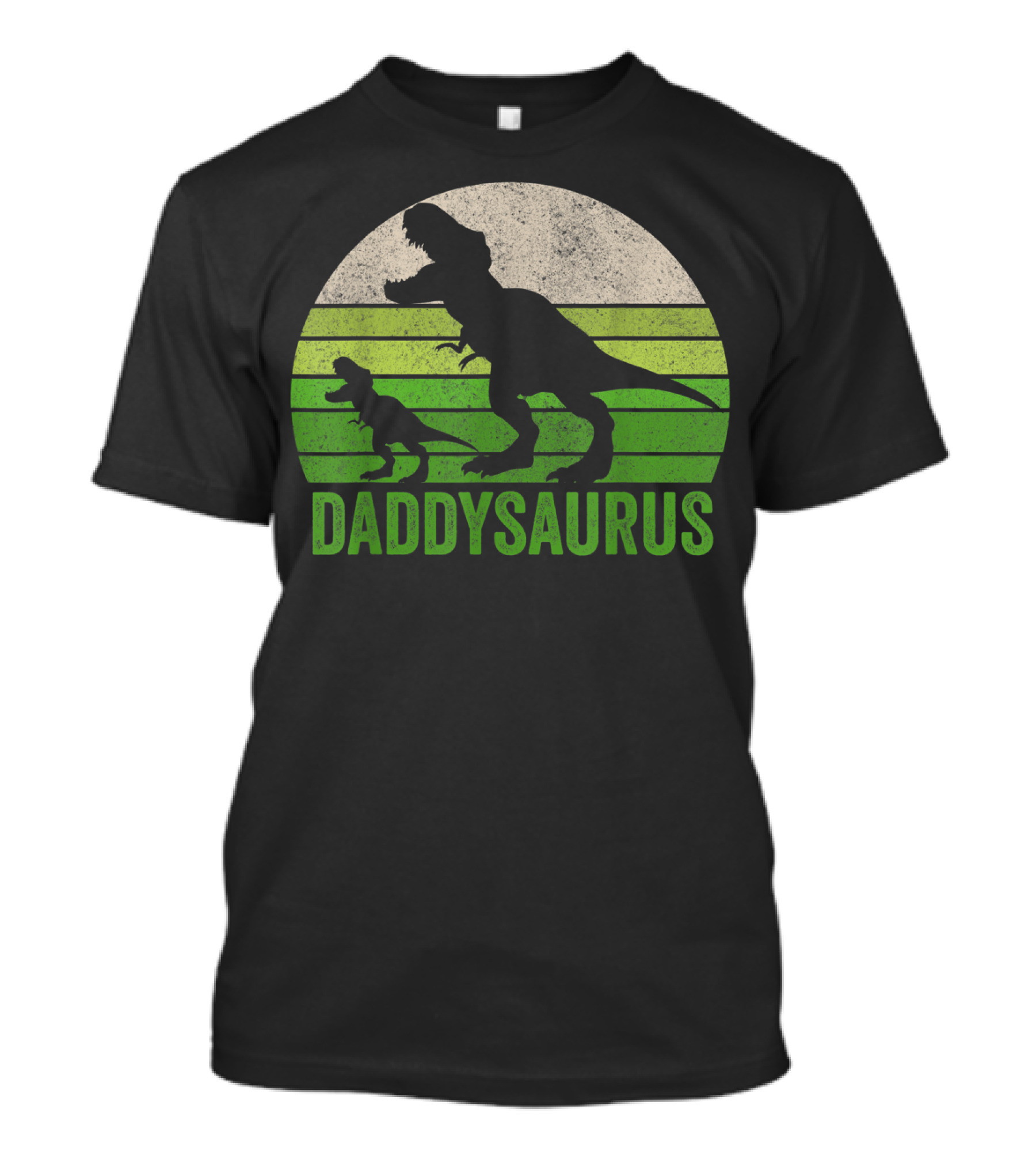 Funny Daddy Dinosaur Daddysaurus T-Rex Silhouette With Green Striped Circle T-Shirt