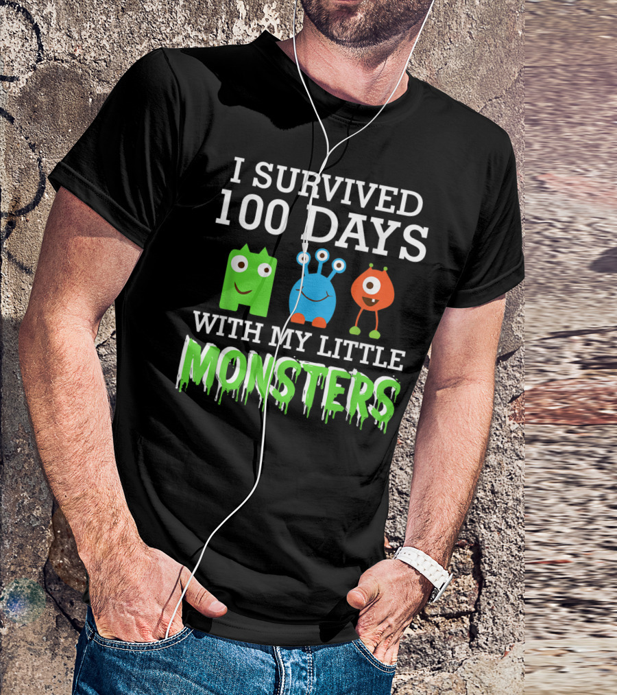 I Survived 100 Days With My Little Monsters Cute Cartoon Creatures T-Shirt