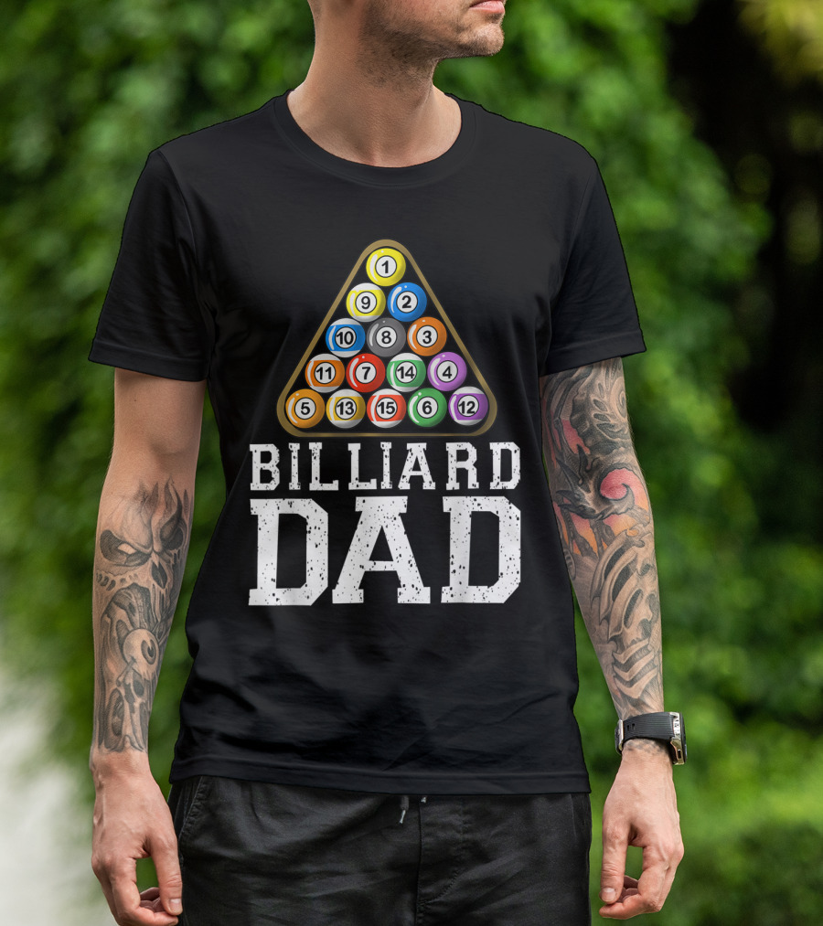 Billiard Dad Cute Table Game Papa Funny Pool Balls T-Shirt