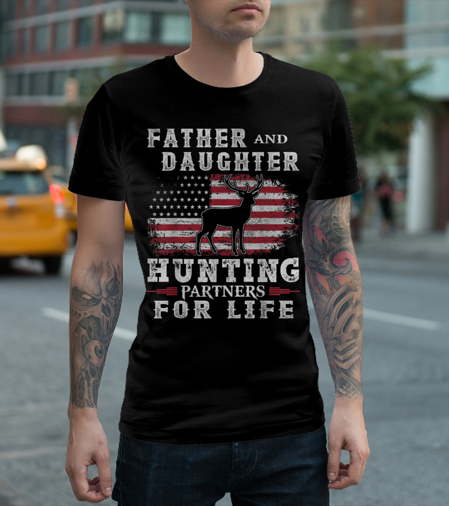 Father And Daughter Hunting Partners For Life American Flag Deer T-Shirt