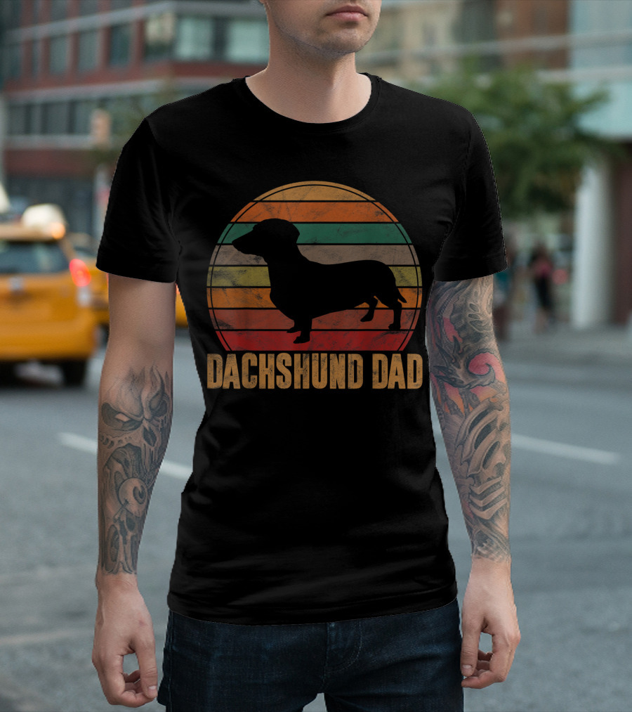 Retro Dachshund Dad Doxie Daddy Dog Owner Vintage Stripes T-Shirt