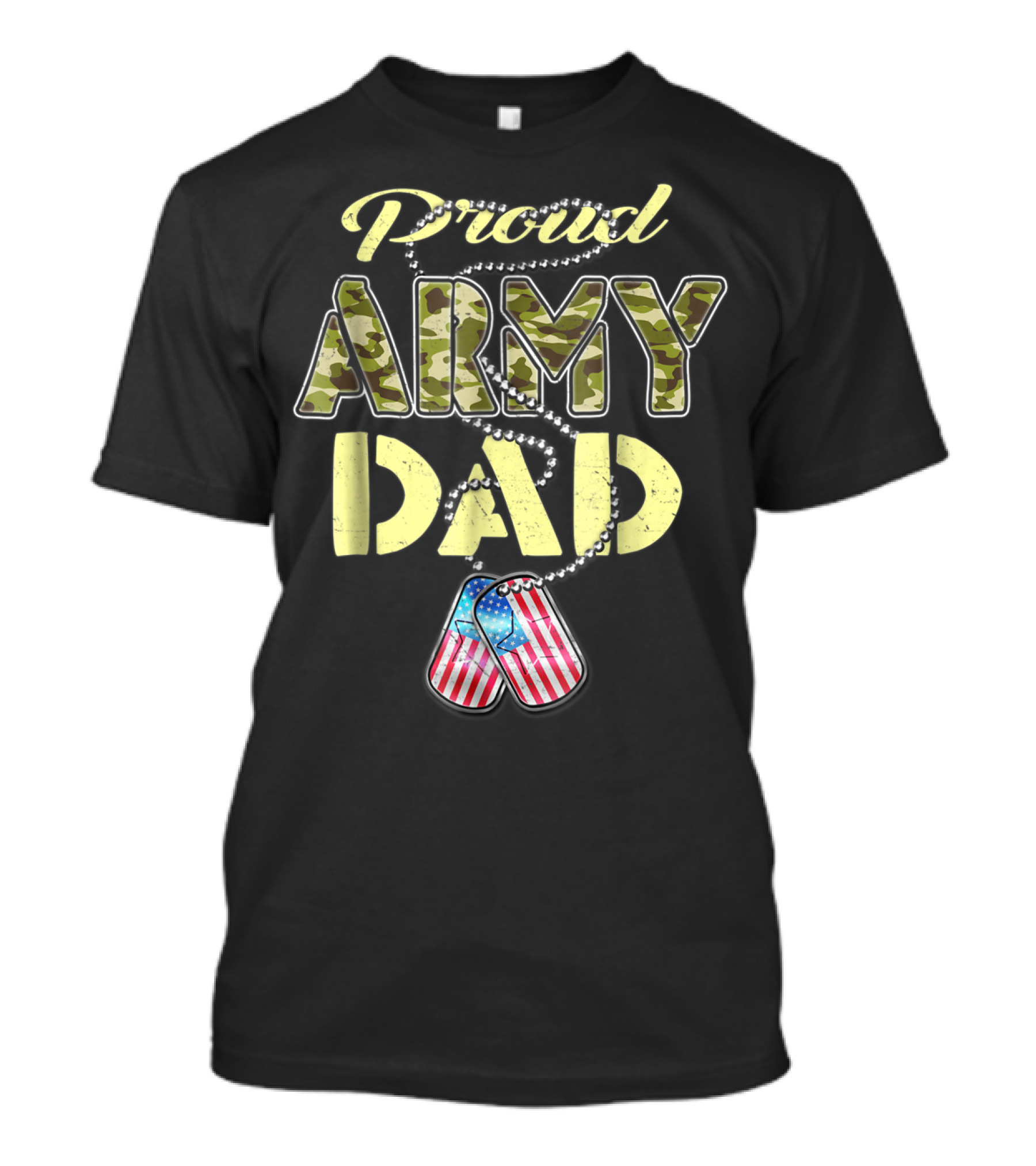 Proud Army Dad Camo Military Father Dog Tags American Flag T-Shirt