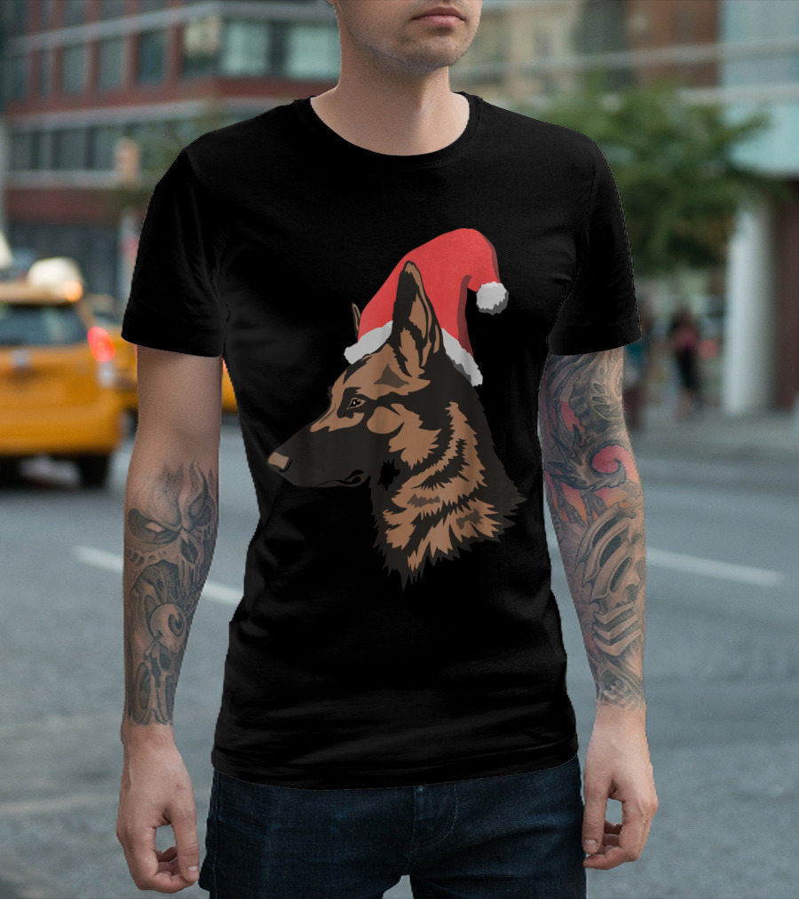 Belgian Malinois Christmas Santa Hat Dog T-Shirt