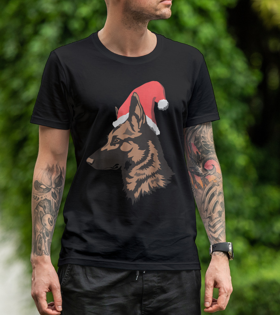 Belgian Malinois Christmas Santa Hat Dog T-Shirt