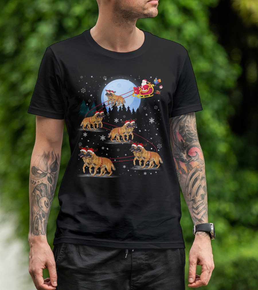 Belgian Malinois Reindeer Santa Under Full Moon Sleigh Ride T-Shirt