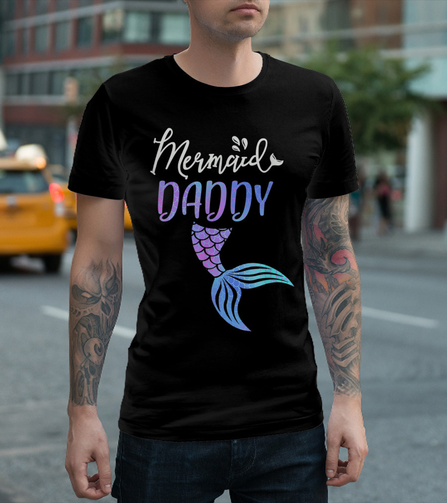 Mermaid Daddy with Colorful Scaled Tail T-Shirt