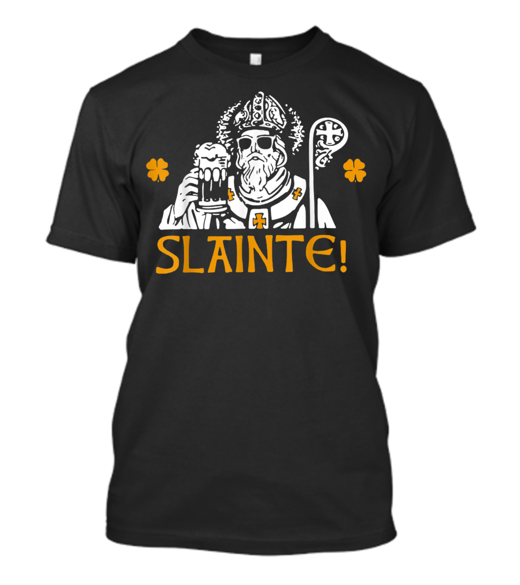 Slainte St. Patrick Drinking Beer With Shamrocks And Sunglasses T-Shirt