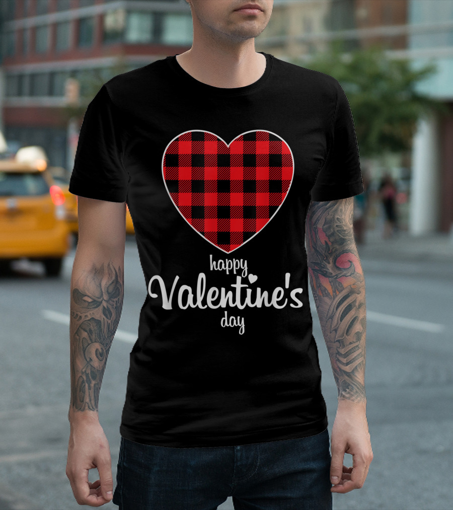 Happy Valentine's Day Heart Buffalo Red Plaid T-Shirt