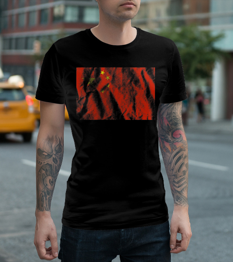 Distressed China Country Flag Pocket Concept Dk T-Shirt