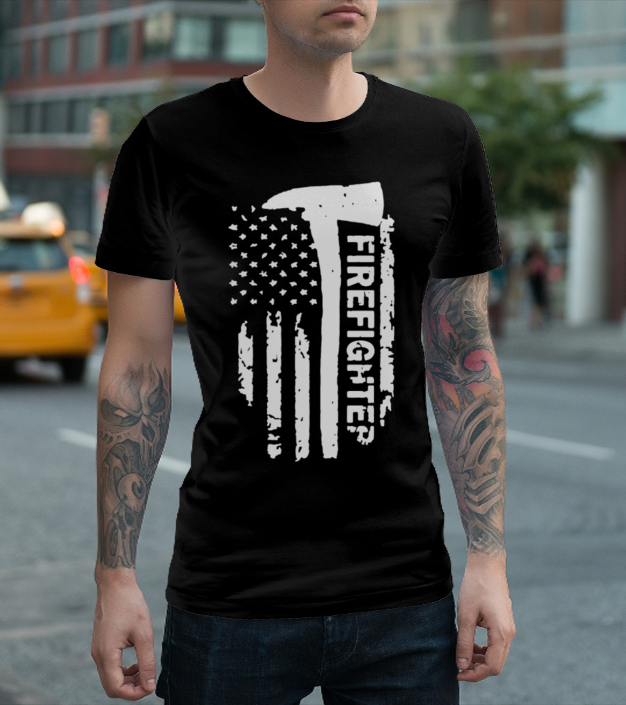 Firefighter Axe with American Flag T-Shirt