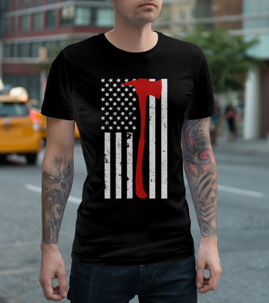 Firefighter Axe American Flag Firefighters T-Shirt