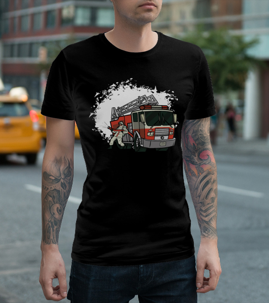 Firefighter with Firefighter Truck Kids Enthusiast Iconic T-Shirt