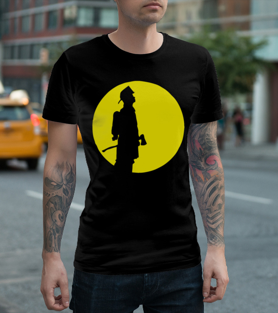 Firefighter Silhouette Against Full Moon T-Shirt