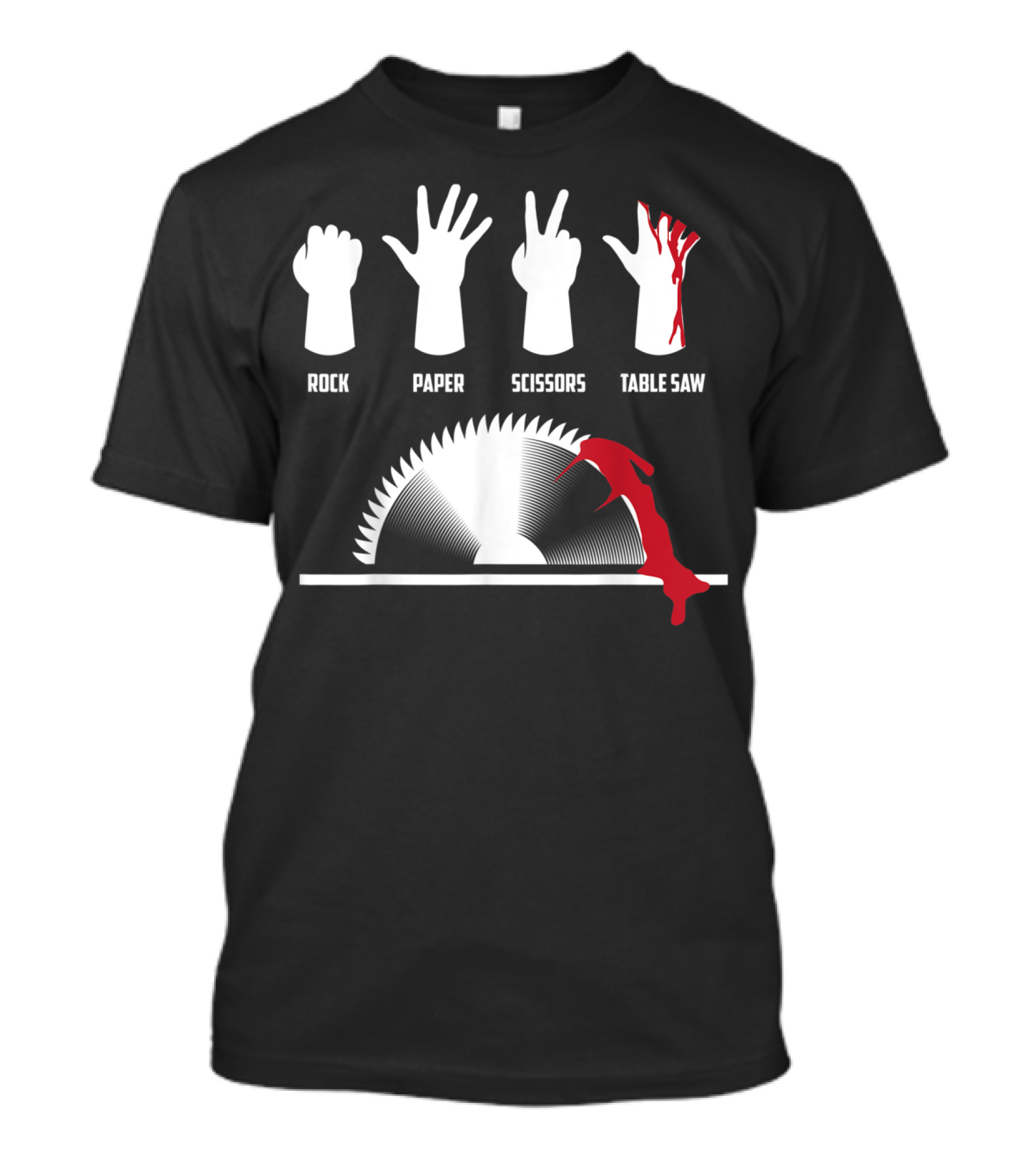 Rock Paper Scissors Table Saw Hand Gesture Joke T-Shirt
