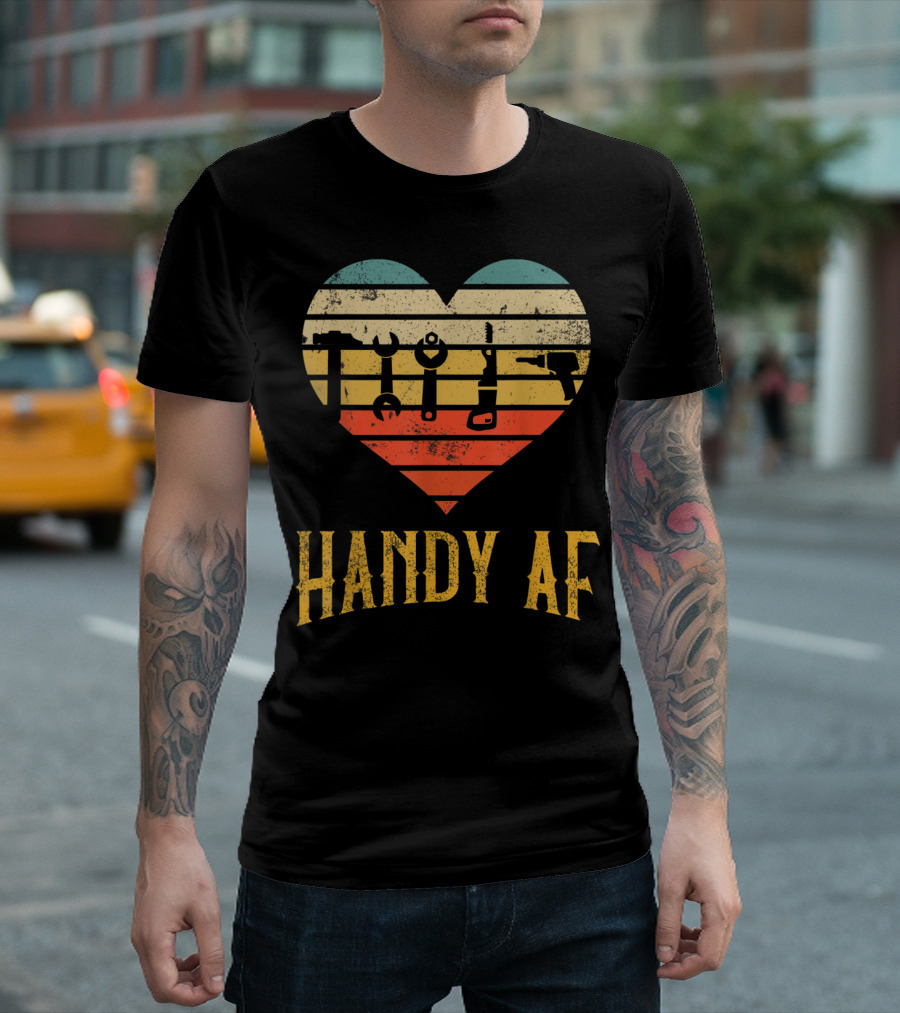 Handy Af Heart Tools Retro Stripes Woodworking Mechanical T-Shirt