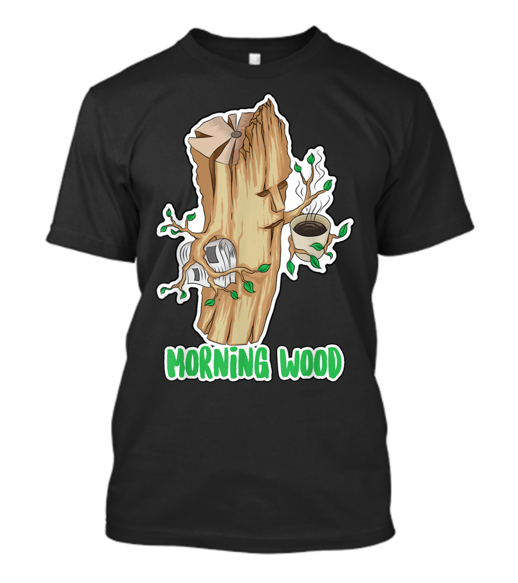 Morning Wood Cute Woodsman Coffee Funny Woodworker Tree Log T-Shirt
