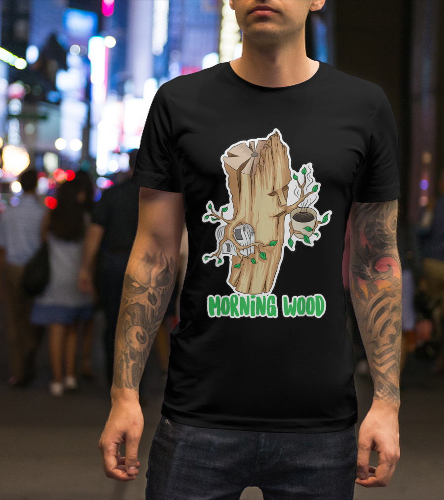 Morning Wood Cute Woodsman Coffee Funny Woodworker Tree Log T-Shirt