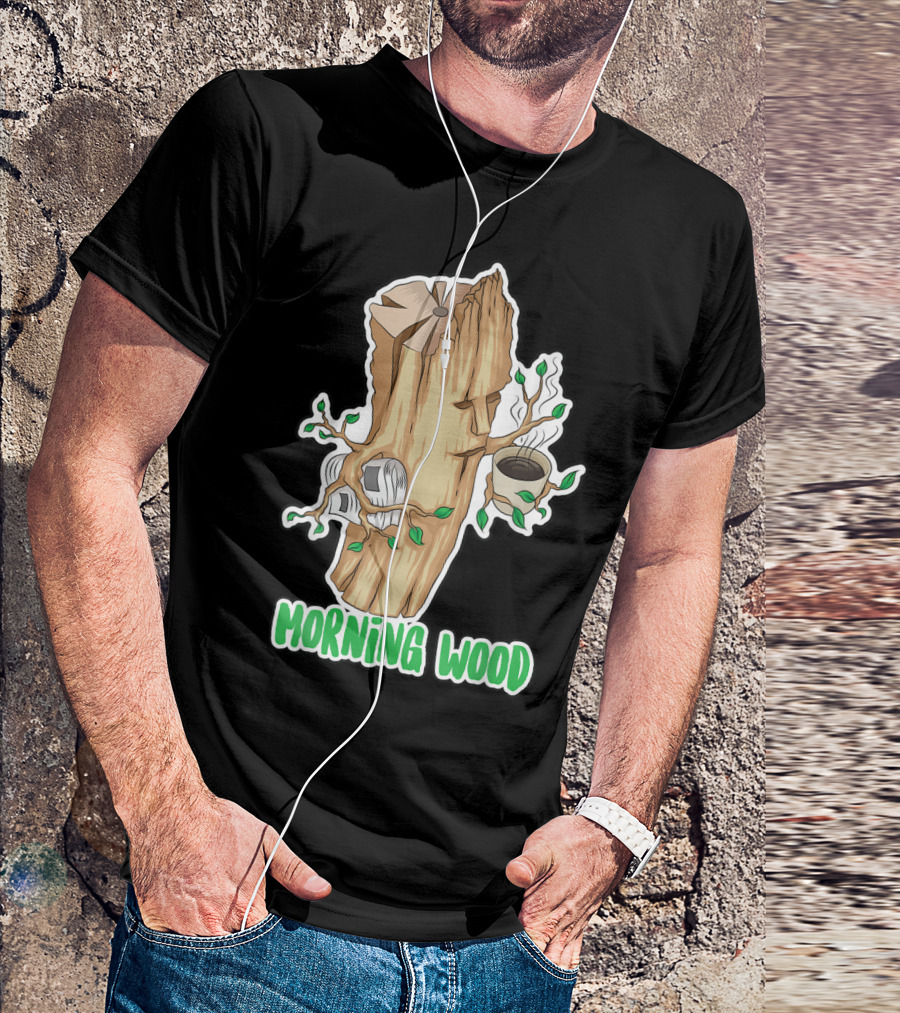 Morning Wood Cute Woodsman Coffee Funny Woodworker Tree Log T-Shirt