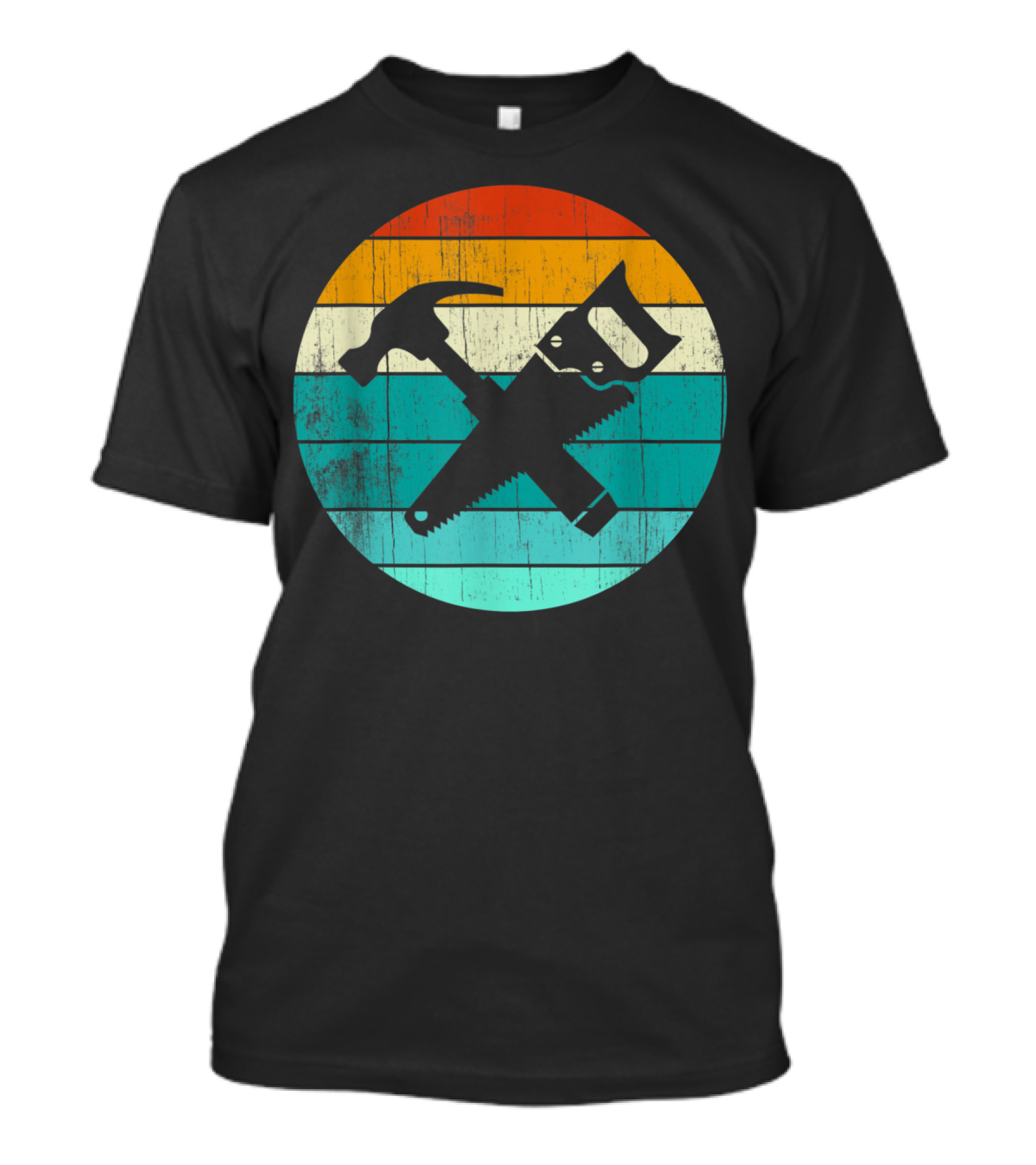 Retro Woodworking Carpentry Tools Hammer Saw Vintage Colors T-Shirt