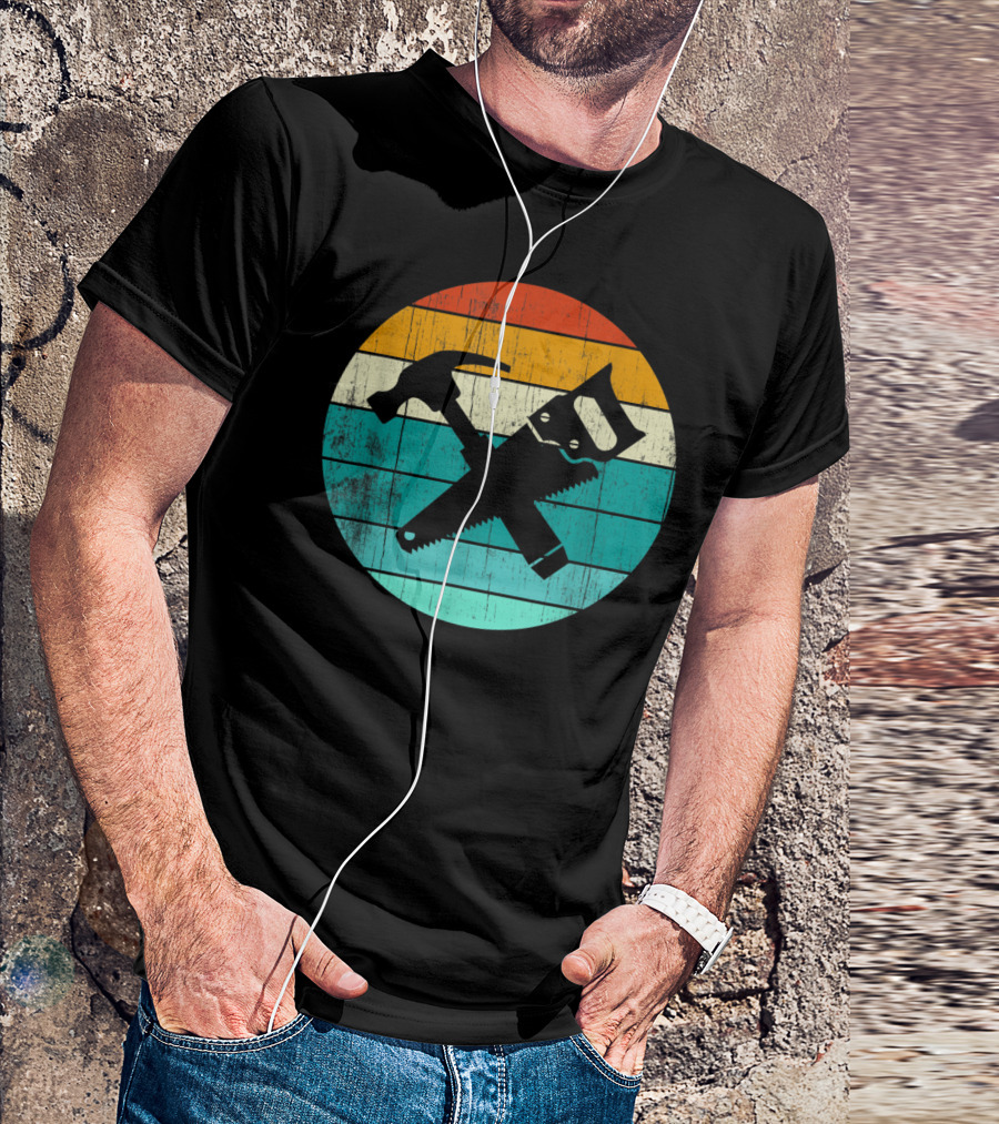 Retro Woodworking Carpentry Tools Hammer Saw Vintage Colors T-Shirt