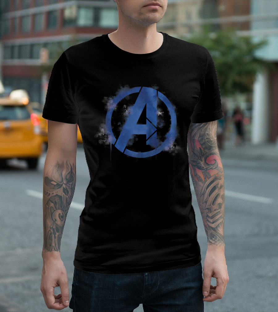Avengers Endgame Blue Spray Painted Avengers T-Shirt