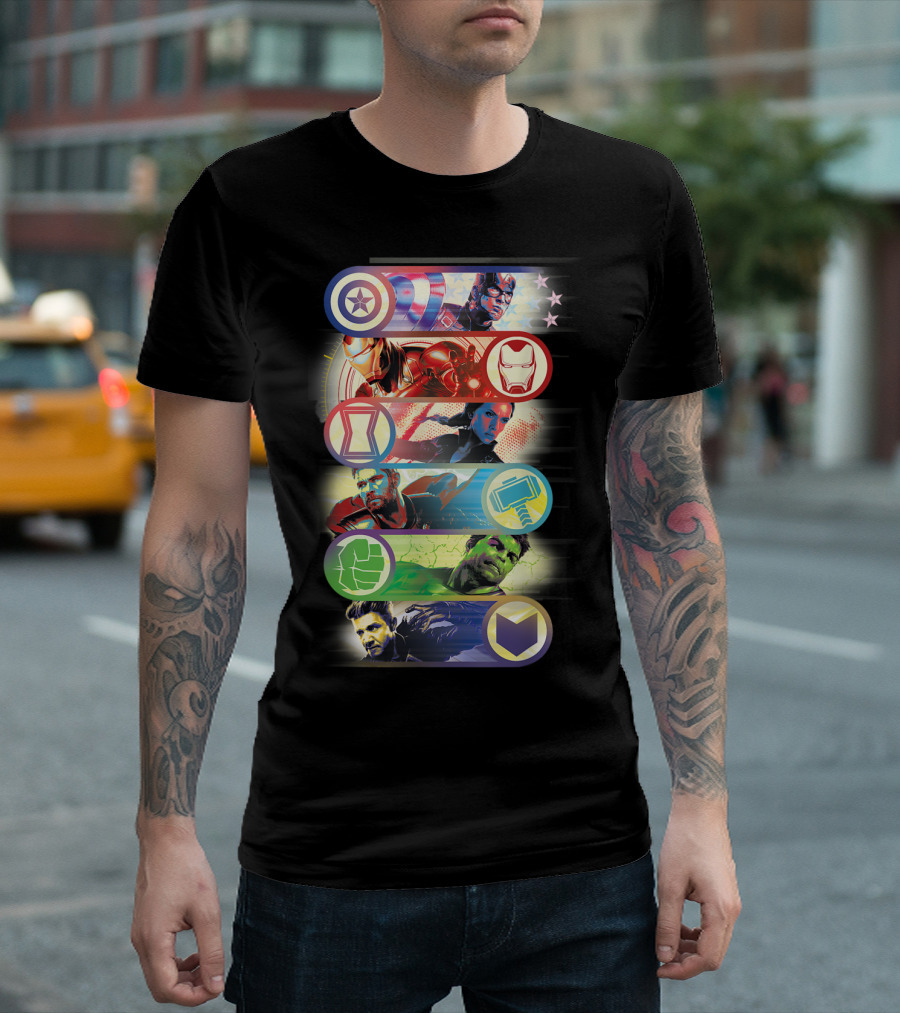 Marvel Avengers Endgame Captain America Iron Man Black Widow Thor Hulk Hawkeye Team Up T-Shirt