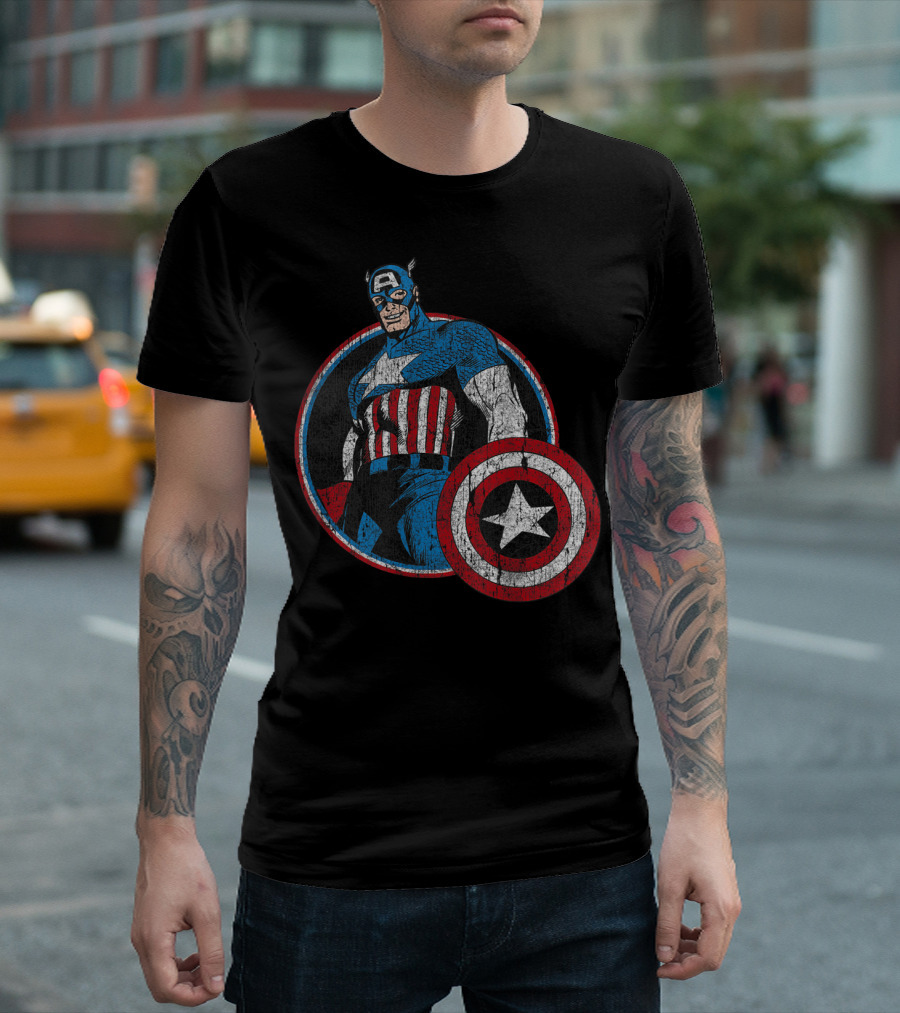 Marvel Captain America Avengers Hero Shield Iconic Emblem T-Shirt