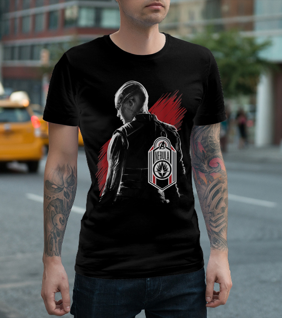 Nebula Marvel Avengers Endgame Iconic Character Profile with Abstract T-Shirt