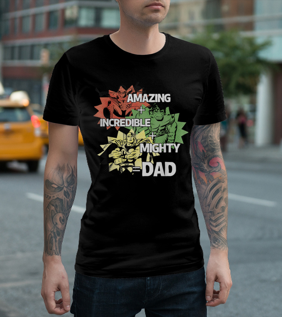 Marvel Avengers Amazing Incredible Mighty Dad Qualities T-Shirt