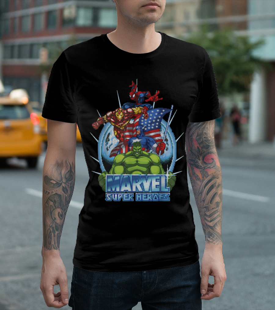 Marvel Avengers Spider-Man Captain America Iron Man Hulk Super Heroes Game Action T-Shirt