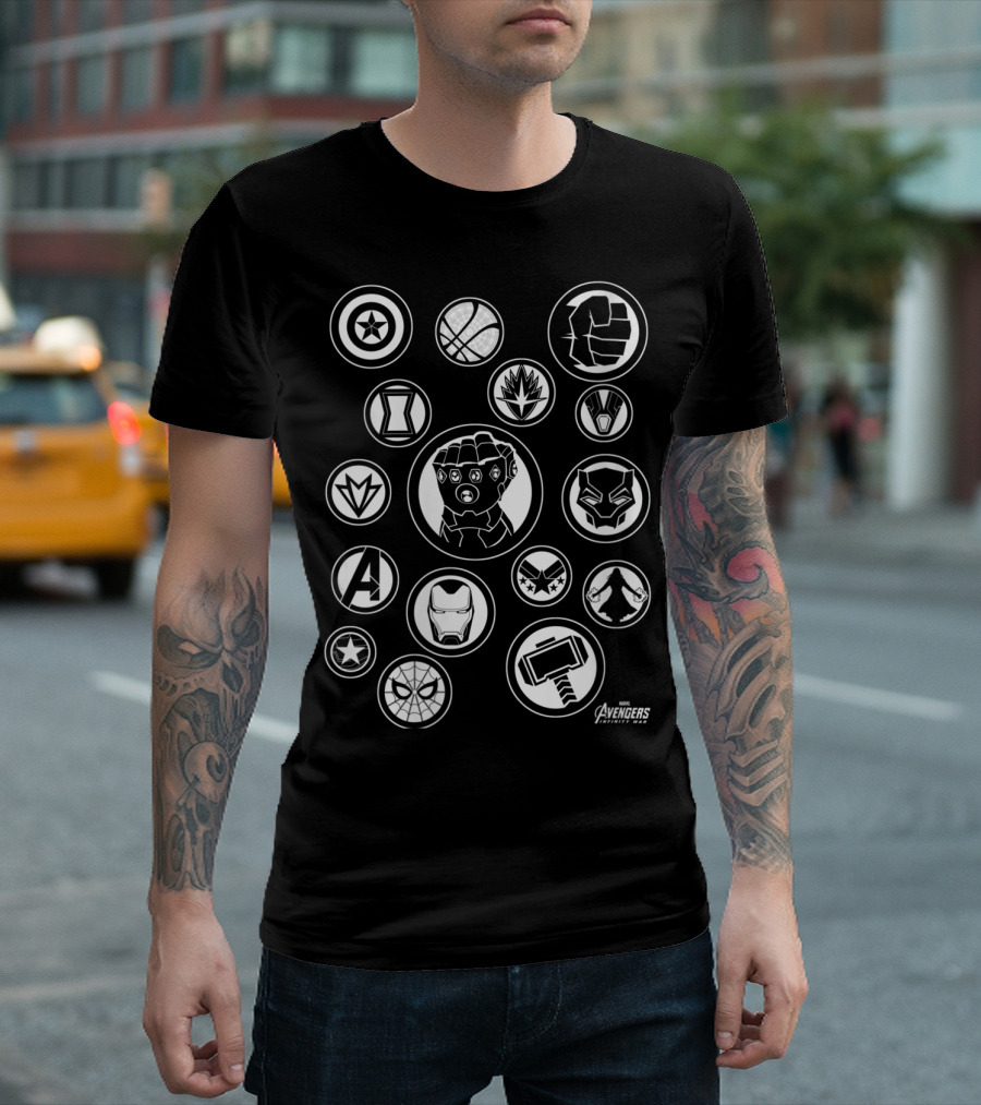 Marvel Avengers Infinity War Hero Symbols and Iconic Logos Collection T-Shirt