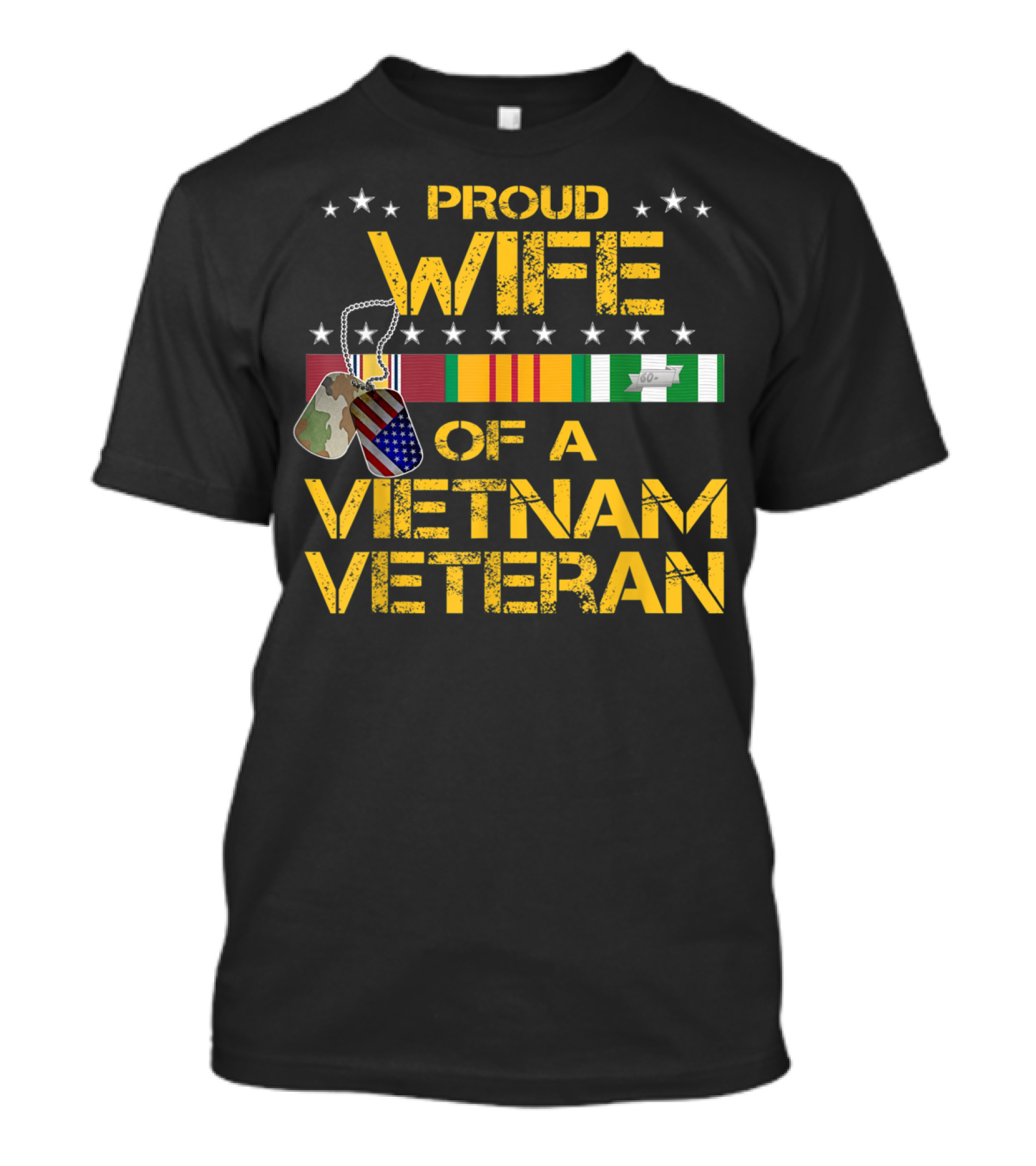 Proud Wife Of A Vietnam Veteran With Dog Tags And Military T-Shirt