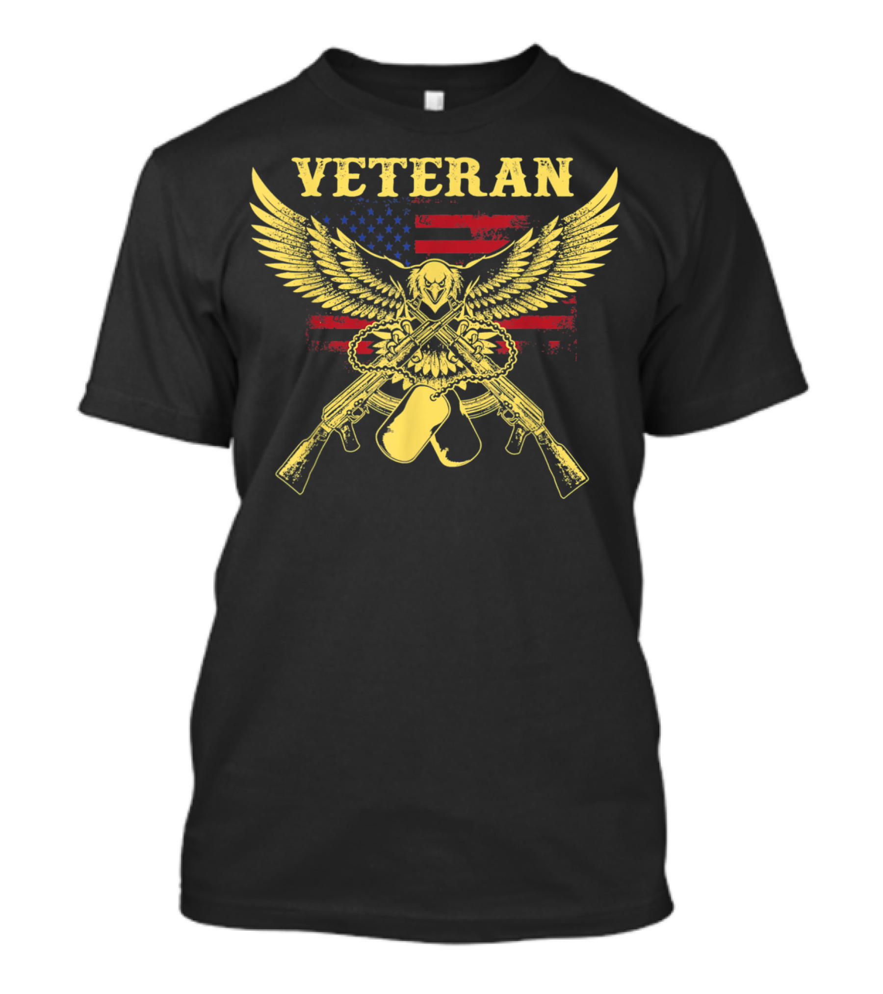 Veteran United States America Flag Bald Eagle With Guns And Dog Tags T-Shirt