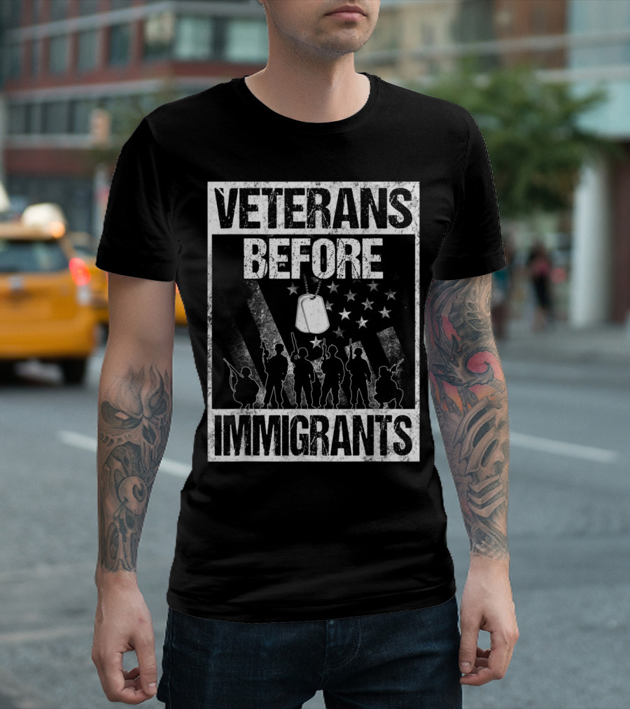 Veterans Before Illegal Immigrants Stars Soldiers Dog Tags T-Shirt
