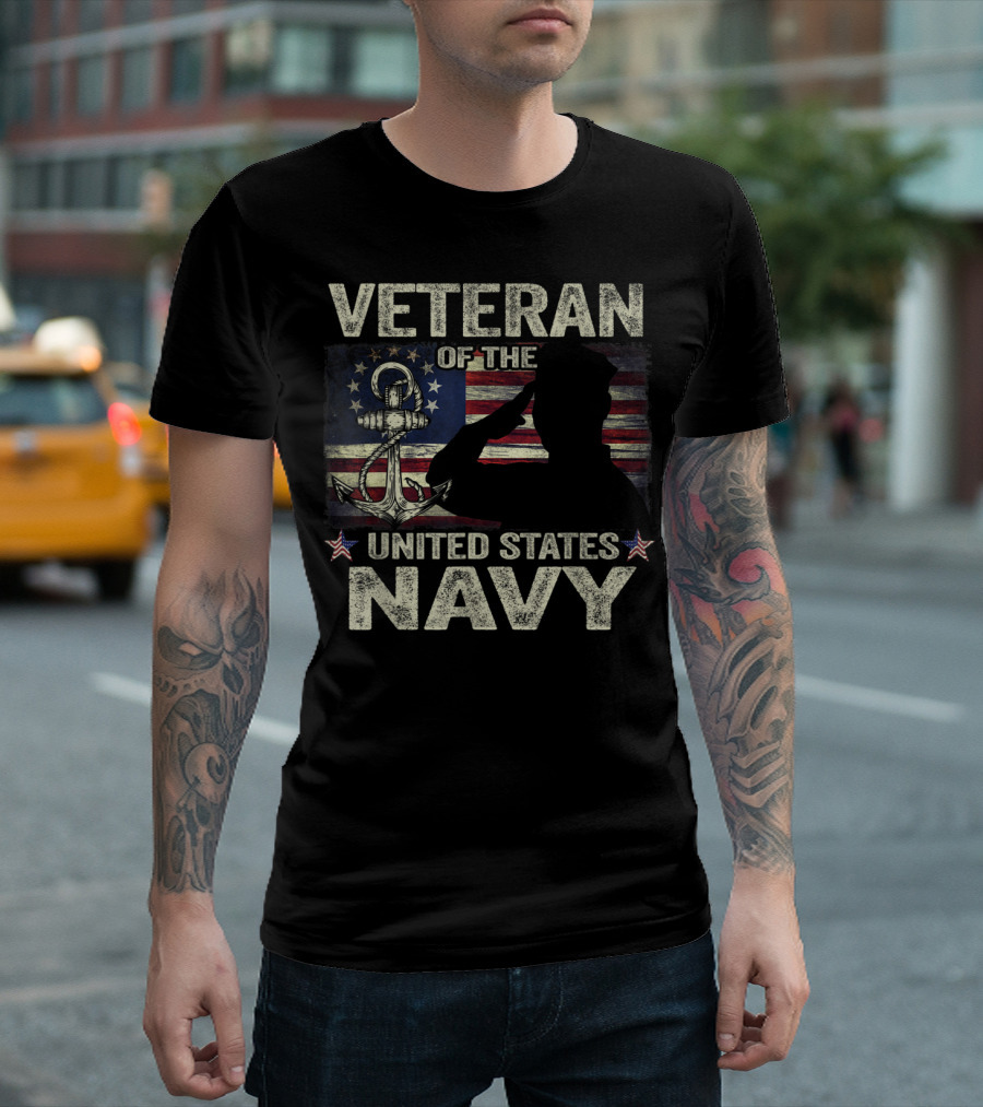 Veteran of the United States Navy Betsy Ross Flag Anchor Salute T-Shirt