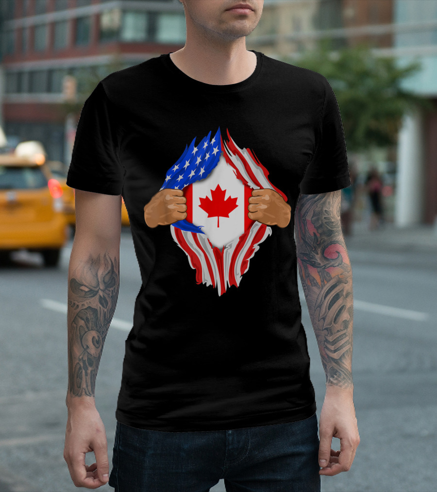 Canadian Blood Inside Me American and Canada Flag Fusion T-Shirt