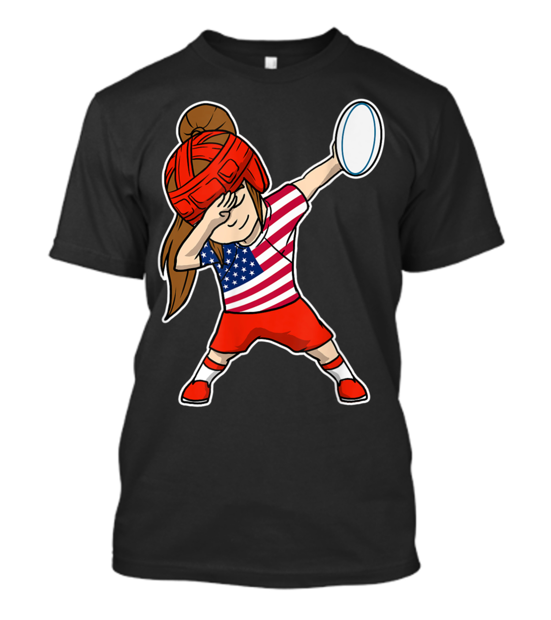 United States Rugby Dabbing Jersey Girl With American Flag Top T-Shirt