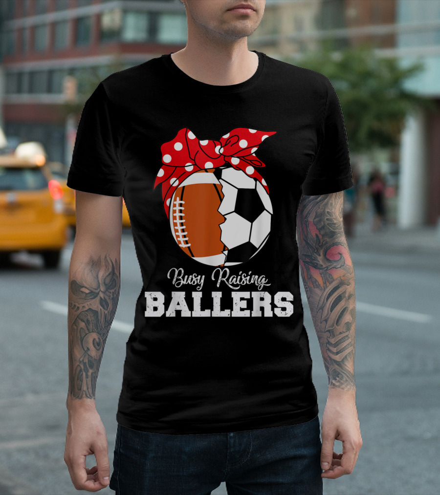 Busy Raising Ballers Rugby Soccer Bow T-Shirt