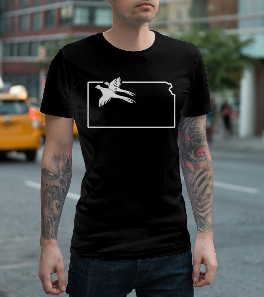 Pheasant Hunting Kansas Game Bird Flying Within State Outline T-Shirt