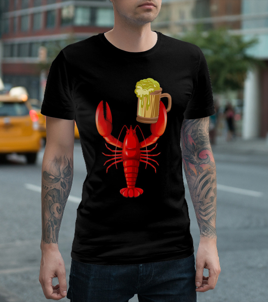 Beer Drinking Lobster Funny Beer Lover Drinker T-Shirt