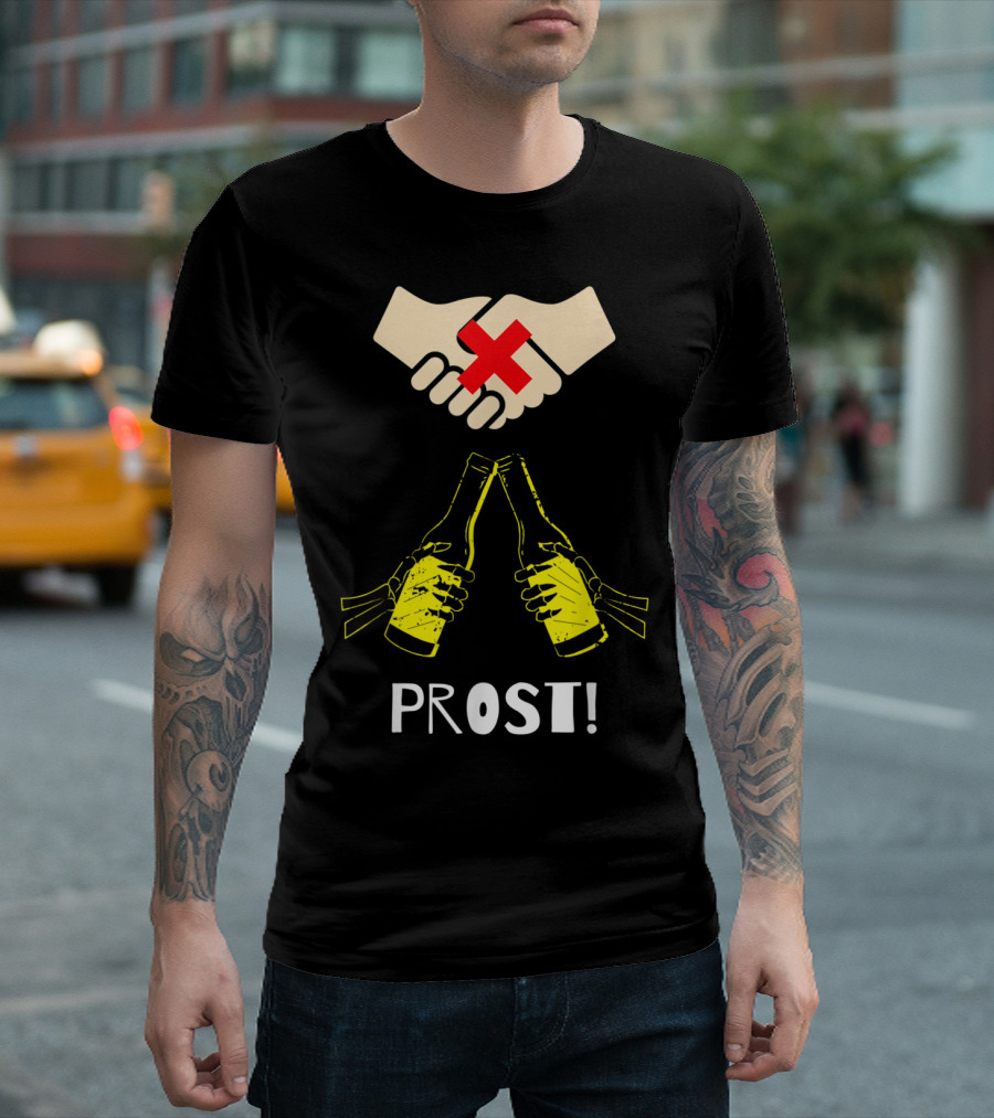 Wash Your Damn Hands No Handshake Cheers Prost Bottles Clinking T-Shirt