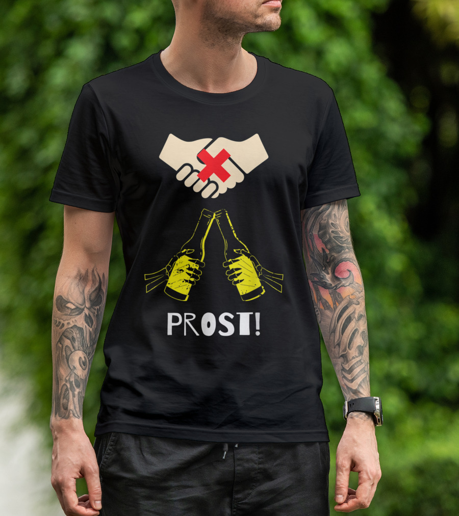 Wash Your Damn Hands No Handshake Cheers Prost Bottles Clinking T-Shirt